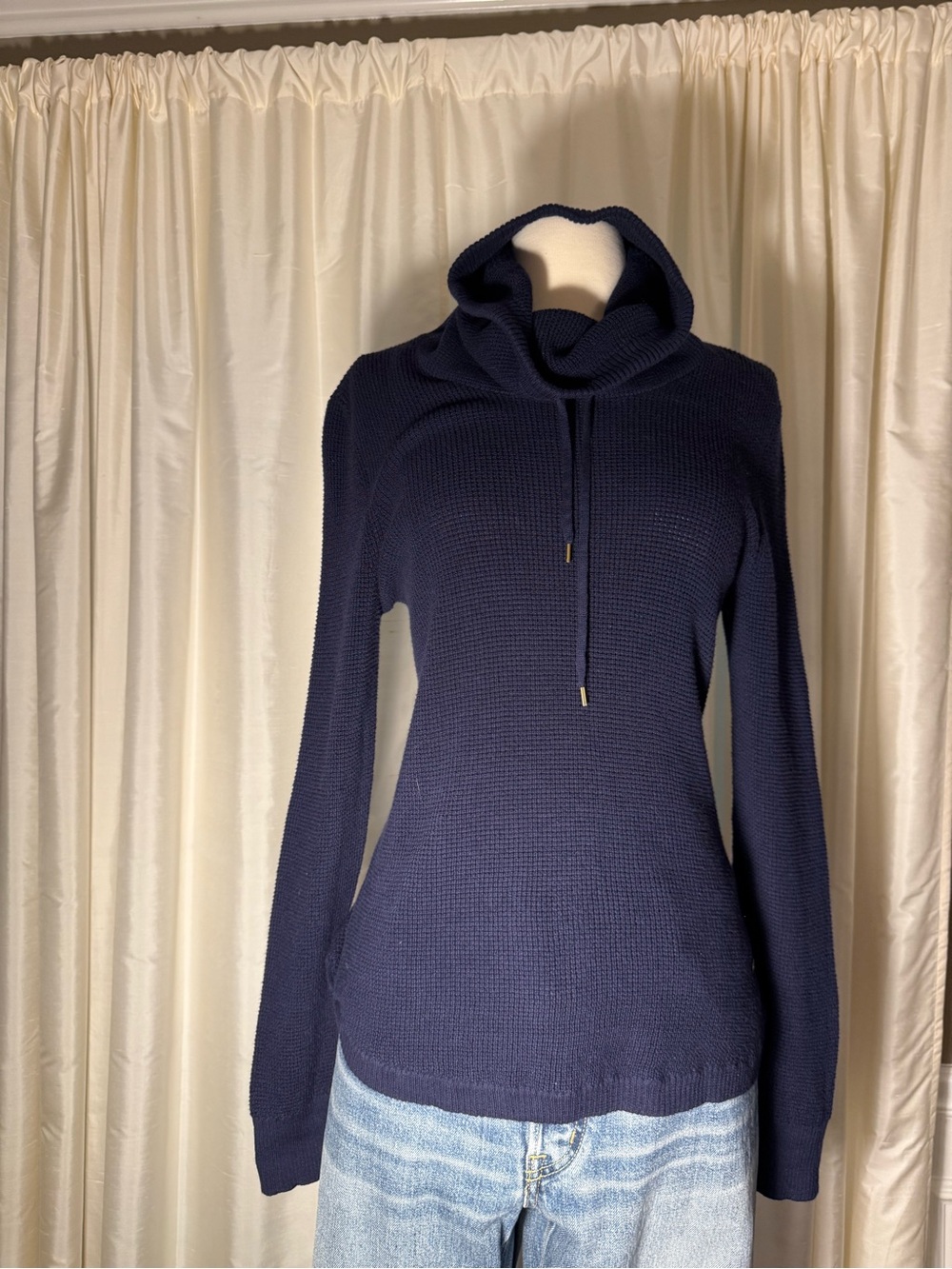 Ralph Lauren Navy Cowl Neck Sweater with Drawstring - Picture 2 of 10